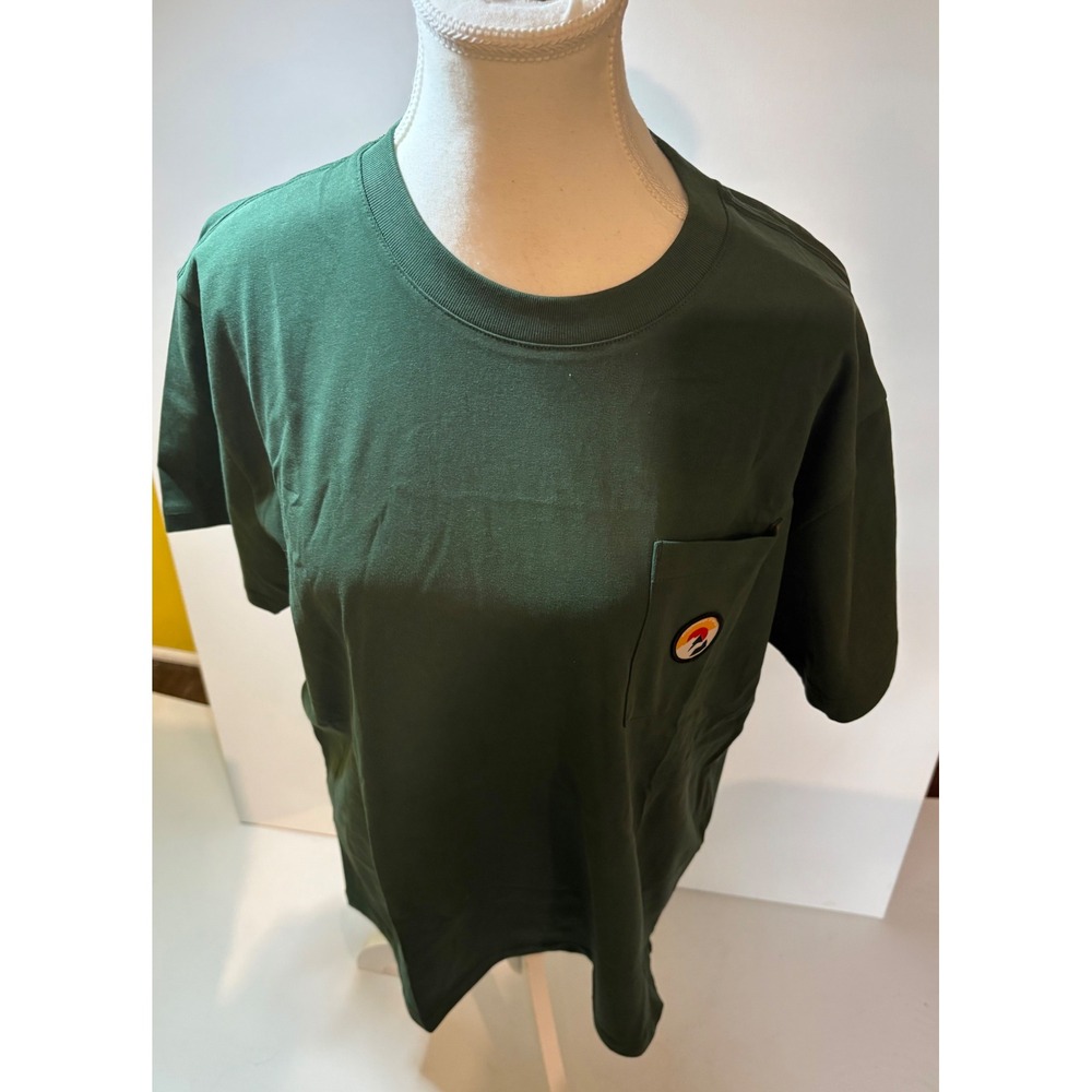 Round Two Hiking Logo Patch Pocket T-Shirt Green Men's Size M New w/ tags